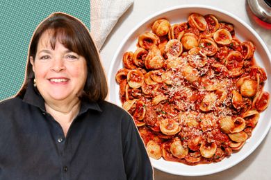 Ina Garten image next to a photo of her bolognese
