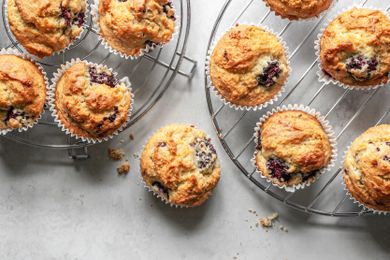 Blackberry Muffins on a Cooling Rack