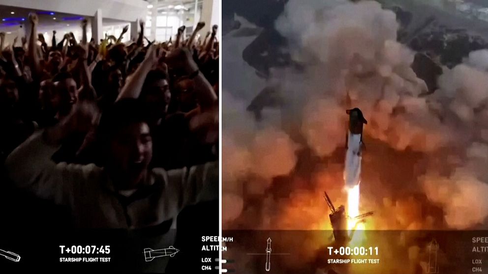 Starship avfyras, människor på Space X firar