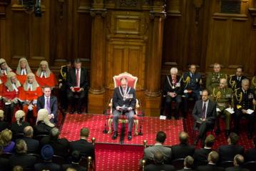 The Governor-General giving the Speech from the Throne at the State Opening of Parliament.