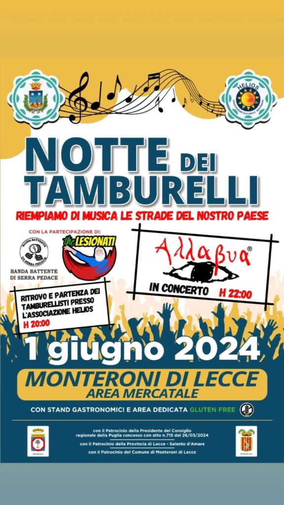 La “Notte dei tamburelli” a Monteroni di Lecce: domani in Provincia la presentazione dell’evento che il 1° giugno accenderà l’estate del Salento al ritmo di centinaia di tamburelli