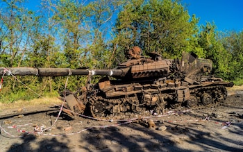 Russian tanks destroyed by the Ukrainian armed forces to the north of Kharkiv