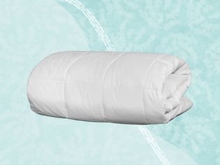 A cooling mattress pad we recommend on a colorful background