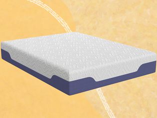The Vibe Supreme Cooling Hybrid Mattress on a yellow patterned background.