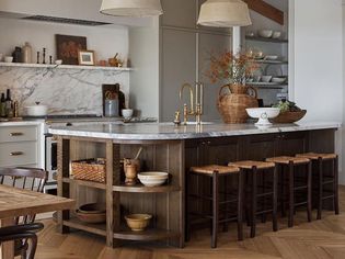 Modern country cottage kitchen with neutral colors and natural textures