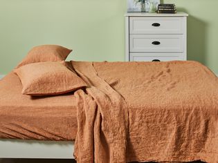 Bokser Home French Linen Sheet Set displayed on a bed