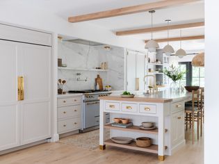exposed beams and shiplap design in kitchen