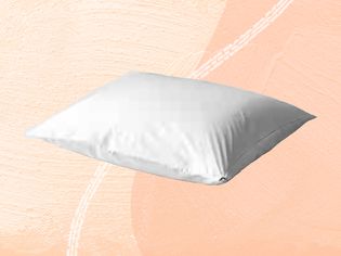 A pillow protector we recommend on an orange background