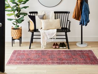 A printed rug runner in a stylish entryway