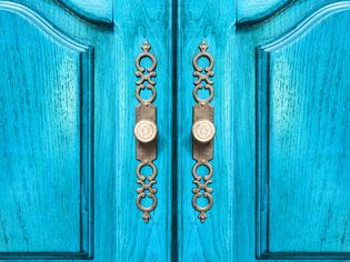 Bright blue wooden closet doors