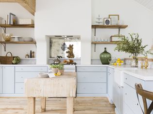 farmhouse blue kitchen cabinets