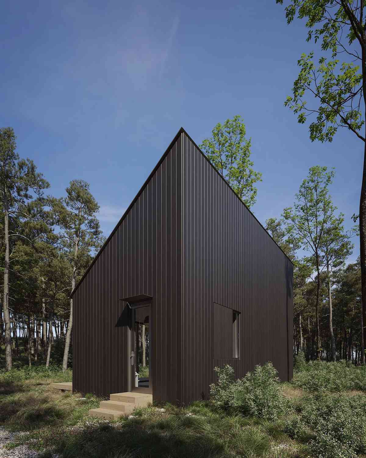 small black modern farmhouse cabin