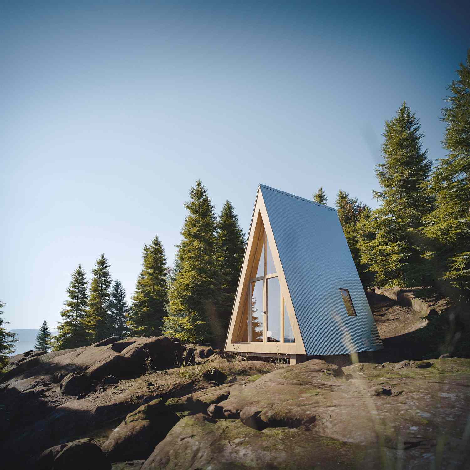 small modern a-frame cabin