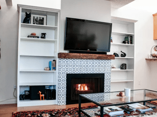 Billy bookcase with tiled fireplace