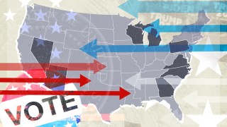 Eight states expected to decide the 2024 election, anti-clockwise from left: Nevada, Arizona, Georgia, North Carolina, Virginia, Pennsylvania, Michigan and Wisconsin