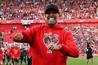 Klopp re-emerged through a guard of honour wearing a red hoodie with “Thank you, luv” — the phrase he believes sums up his time in the city — on the front