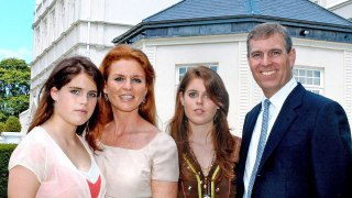 Prince Andrew with his former wife, Sarah, Duchess of York, and their two daughters, Princess Eugenie, left, and Princess Beatrice