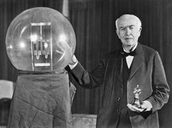 oted inventor Thomas Edison at the lightbulb's golden jubilee anniversary banquet in his honor, Orange, New Jersey, October 16, 1929