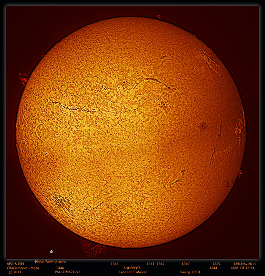 A mosaic of 4 images taken of the Sun on Nov. 13, 2011. Credit: Leonard Mercer.