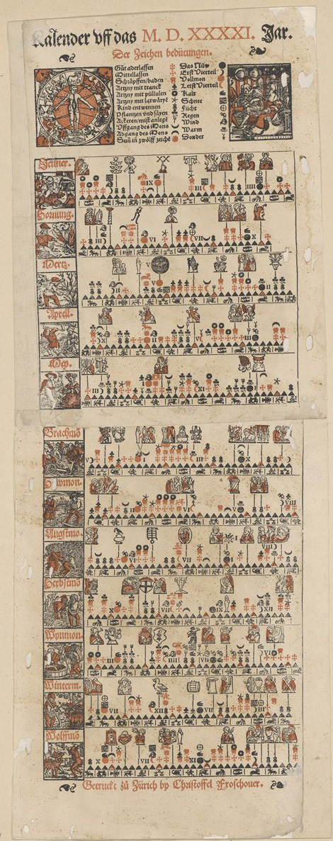 Bauernkalender von Christoph Froschauer aus dem Jahr 1541. Signatur: Kalender Schweiz 1541 II,1