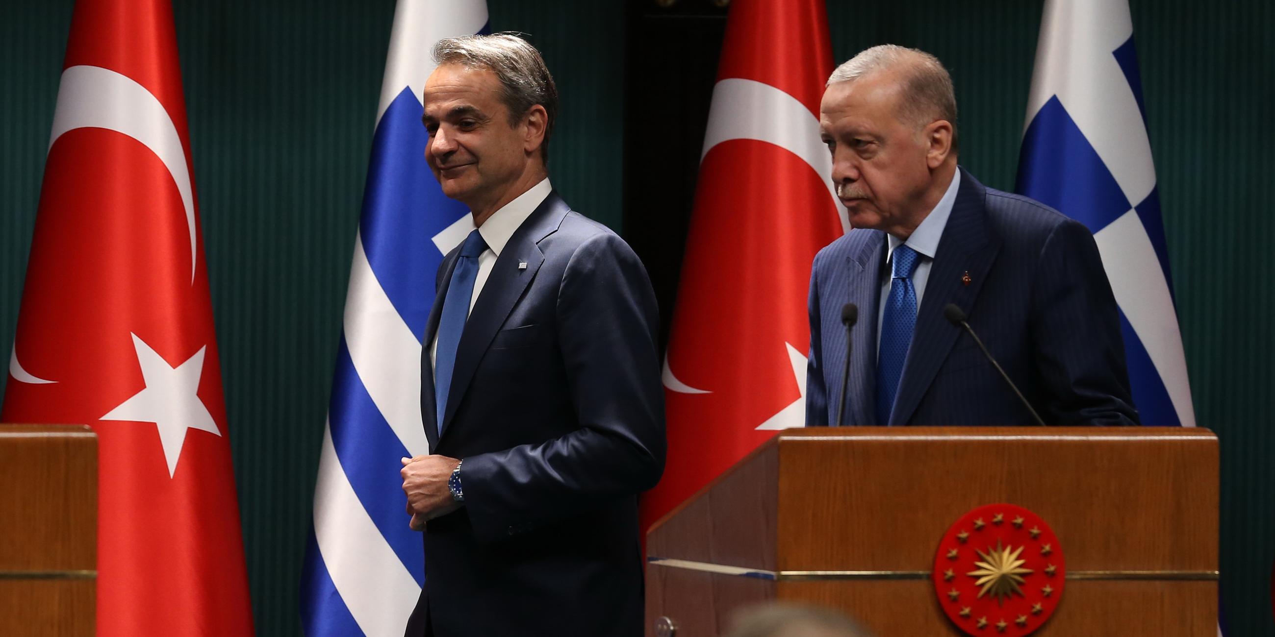 Der türkische Präsident Recep Tayyip Erdogan und der griechische Premierminister Kyriakos Mitsotakis gaben nach ihrem Treffen im Präsidentenpalast in Ankara eine Pressekonferenz.
