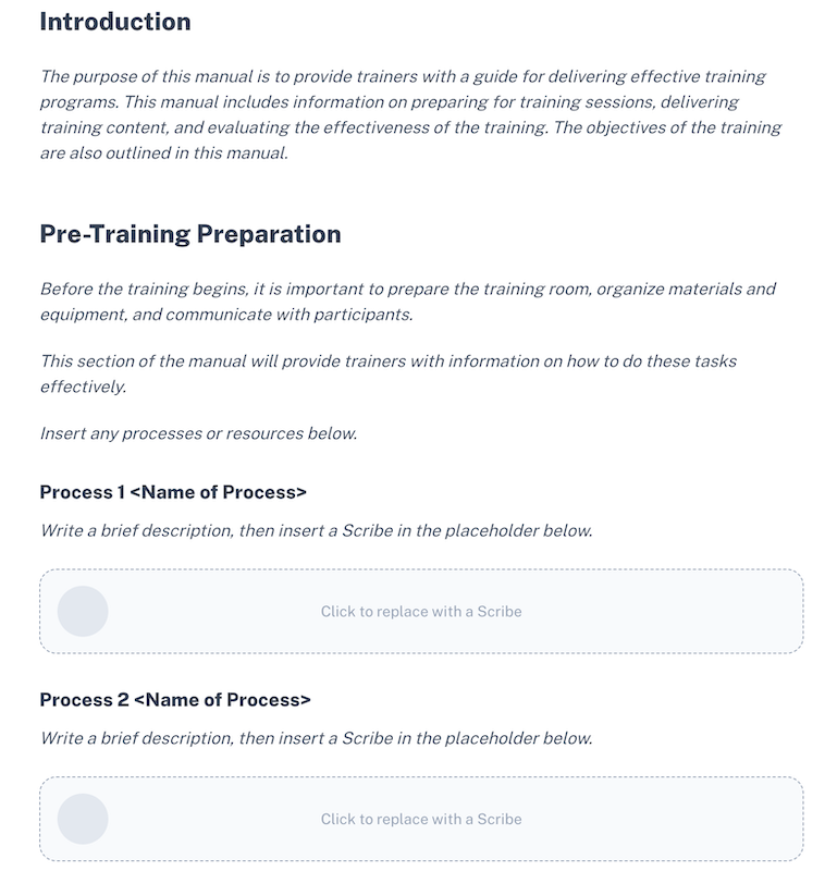 Training manual template made with Scribe Pages