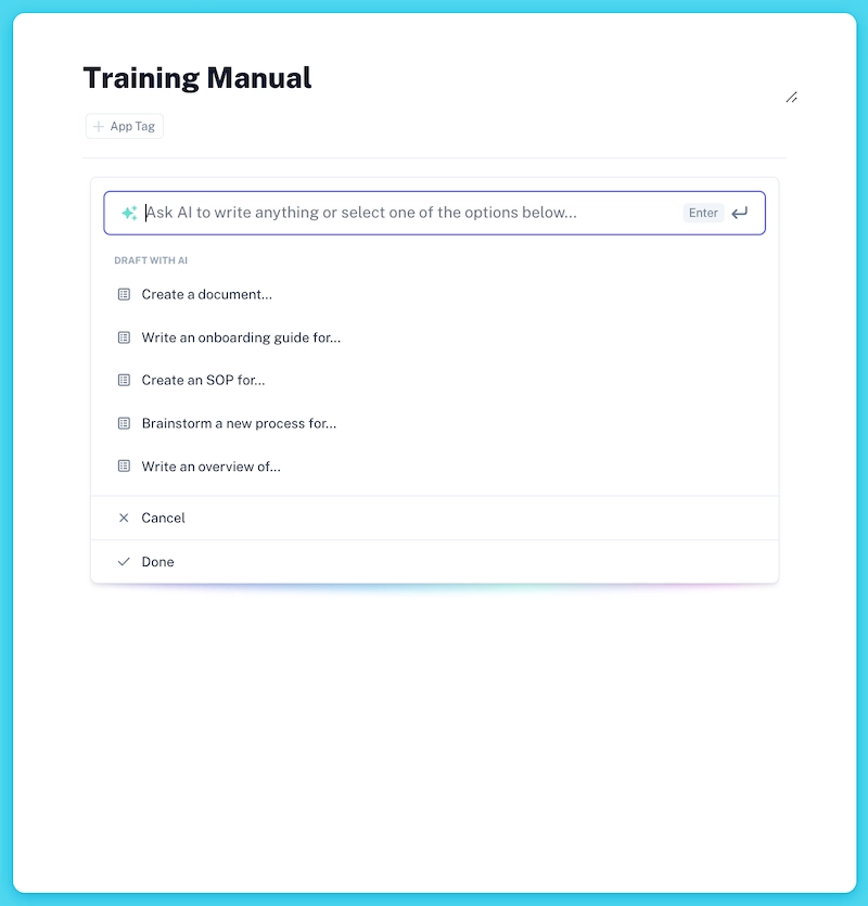 Ask AI to create training manual using Scribe Pages