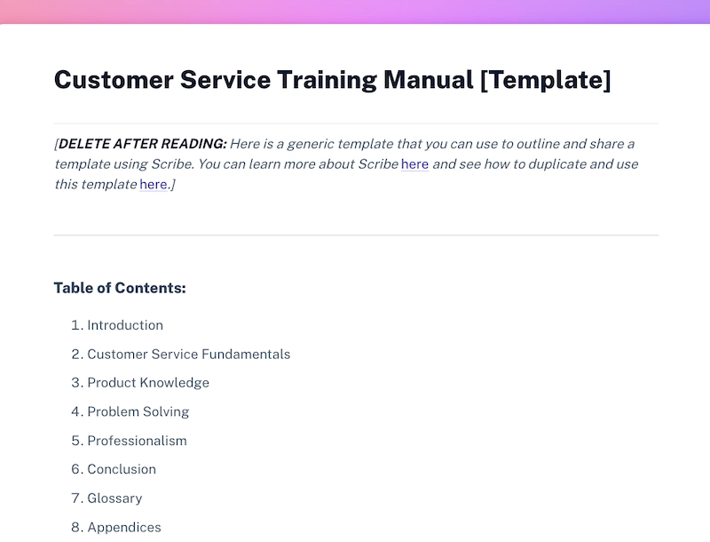 Free customer service training manual template