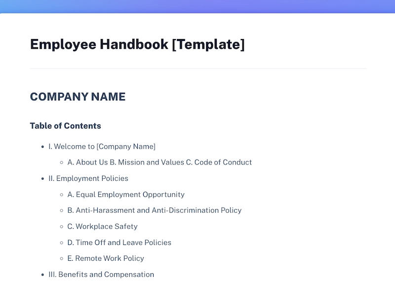 Free employee handbook and manual template