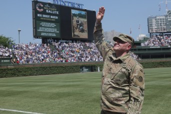 Combat veteran honored by Chicago Cubs during military salute