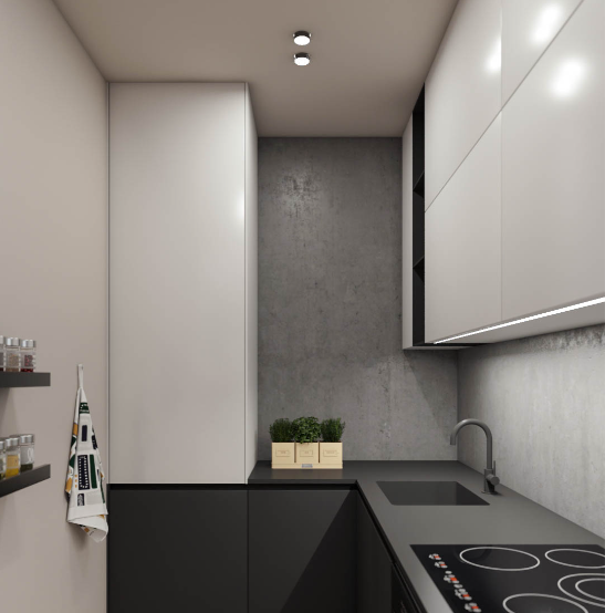 ArchiBuilders' kitchen remodeling in Brooklyn NY with minimalist black fixtures and concrete backsplash for a modern home.