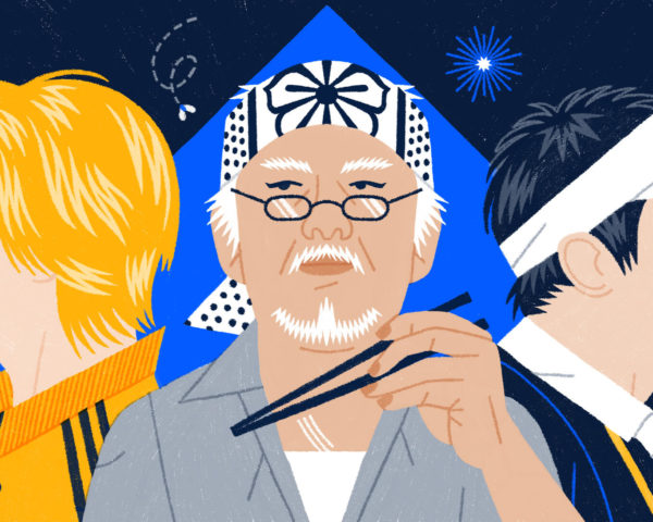 illustration of fictional coaches Sue Sylvester, Mr. Miyagi, and Ted Lasso
