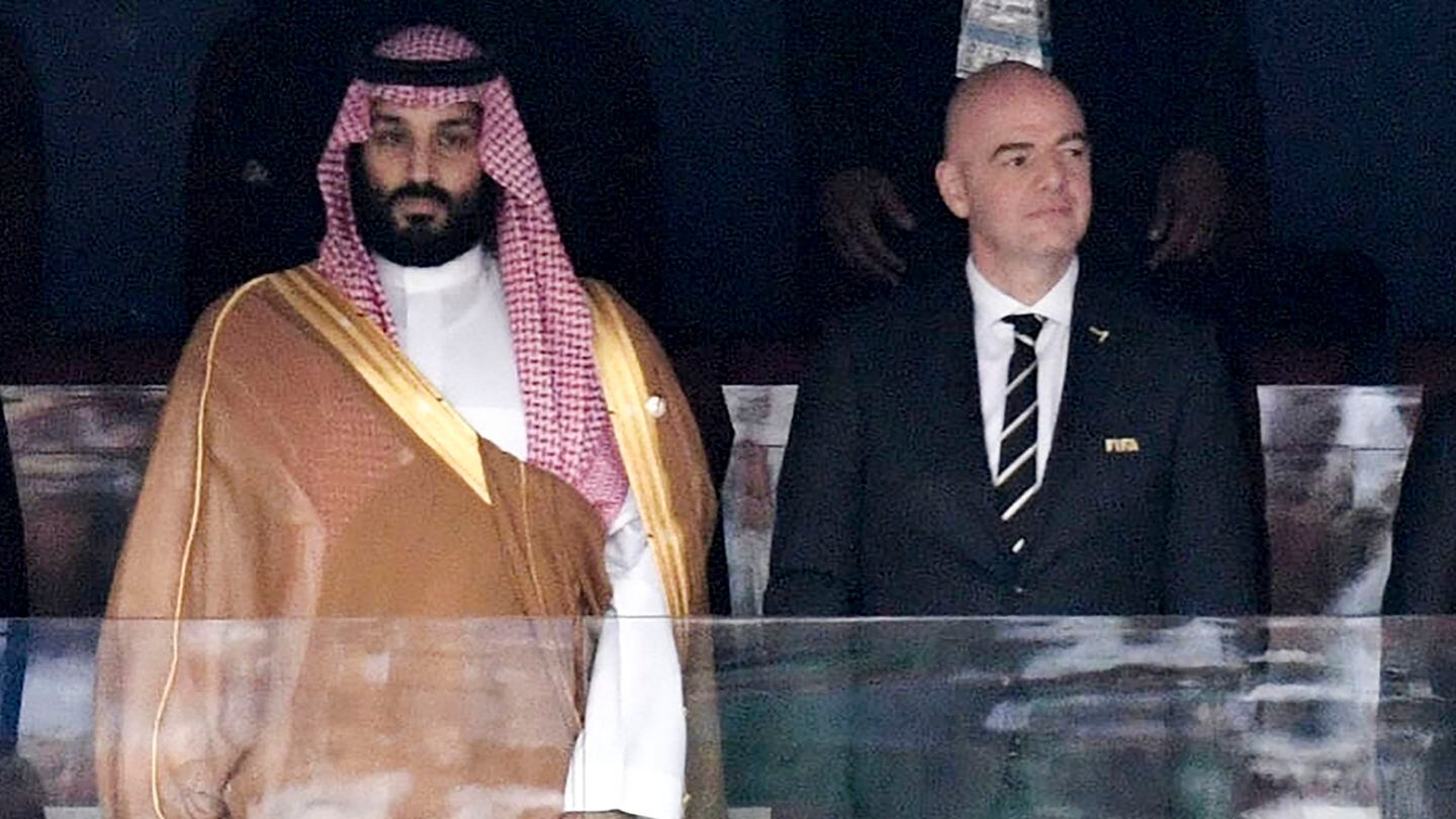 Saudi Arabia Crown Prince Mohammed bin Salman has built a close relationship with FIFA President Gianni Infantino, the two shown at the 2018 World Cup in Russia.