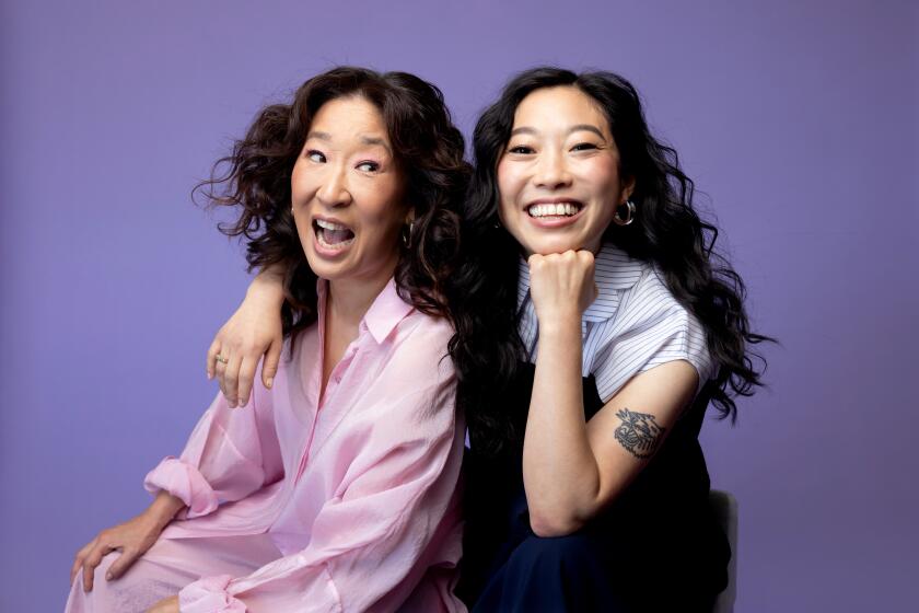 WEST HOLLYWOOD-CA-APRIL 1, 2024: Sandra Oh, left, and Awkwafina are photographed at The London Hotel in West Hollywood on April 1, 2024. (Christina House / Los Angeles Times)