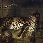 Леопард в клетке с двумя мастифами, Жан-Батист Удри