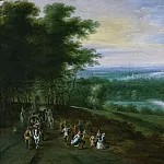 River Landscape with Travellers and Peasants Dancing on a Path, Jan Brueghel the Younger