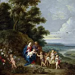 The Holy Family with St. John as a boy, angels and a lamb, Jan Brueghel the Younger