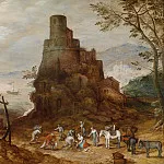 A coastal landscape with the Tomb of the Scipios, Jan Brueghel the Younger