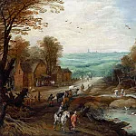 AN AUTUMN LANDSCAPE WITH TRAVELLERS AND HERDSMEN ON A PATH, Jan Brueghel the Younger