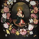 Madonna and Child and the Holy Spirit in a frame of wreath of flowers, Jan Brueghel the Younger