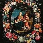 The Holy Family with John the Baptist in the floral garland, Jan Brueghel the Younger