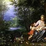 Mary with Christ, John and Putti in a Landscape, Jan Brueghel The Elder