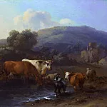 Nicolaes (Claes Pietersz.) Berchem - Peasants with Cattle fording a Stream