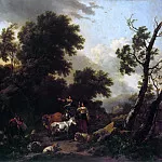 Nicolaes (Claes Pietersz.) Berchem - Italian landscape with two girls and a herd