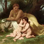 Young Woman Contemplating Two Embracing Children, Adolphe William Bouguereau