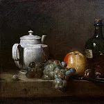 White Teapot with grapes, Apple, chestnuts, knife and bottle, Jean Baptiste Siméon Chardin