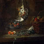 Dead Partridge Hung by One Leg, Bowl with Prunes, and a Basket with Pears, Jean Baptiste Siméon Chardin