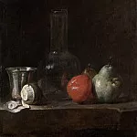 Still life with glass bottle and fruit, Jean Baptiste Siméon Chardin