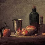 Still Life with Bigarade, Silver Cup, Apples, Pear and Two Bottles, Jean Baptiste Siméon Chardin