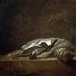 A hare, two dead thrushes, a few stalks of straw on a stone table, Jean Baptiste Siméon Chardin